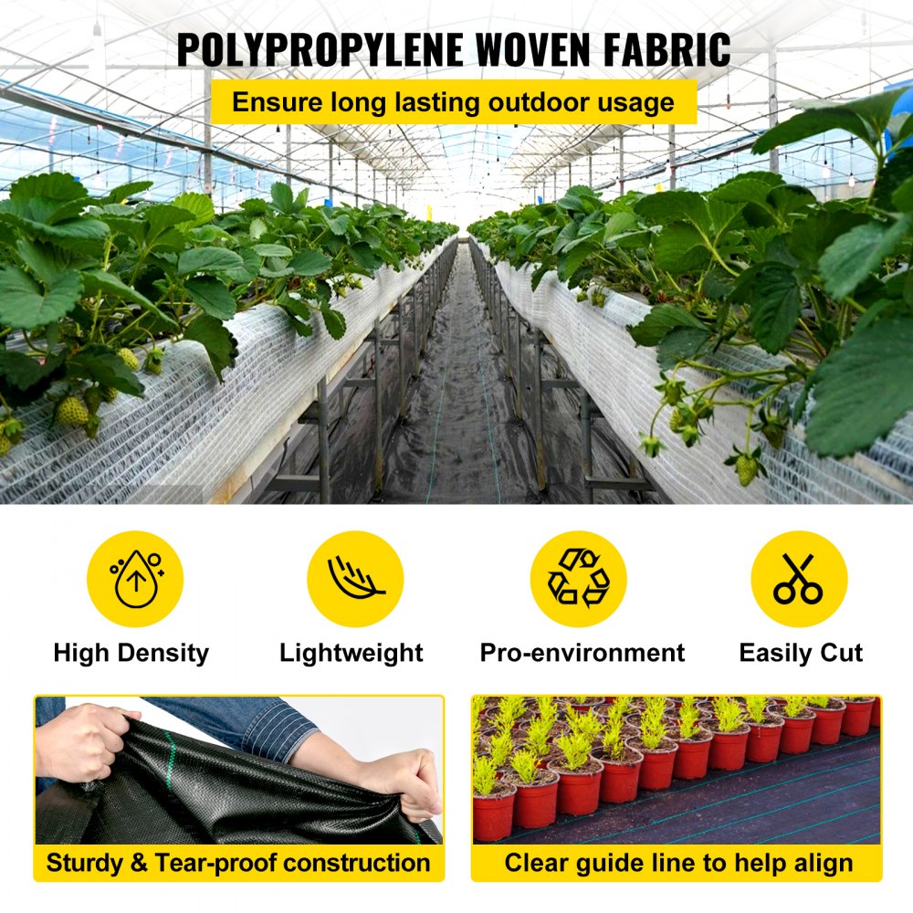 VEVOR Weed Control Fabric 6ft x 300ft - Geo Textile Fabric Heavy Duty - Woven Ground Cover for Commercial Greenhouse